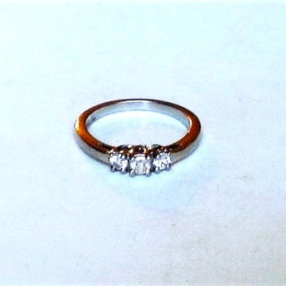 Vintage Solid Palladium 0.20CT Diamond Past Present Future Engagement Ring